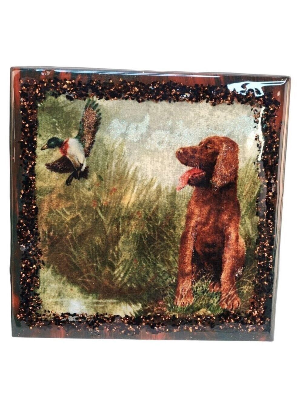 Dog Bird Ceramic Resin Glass Coaster Tiles Set Of 2 - Picture 14 of 15